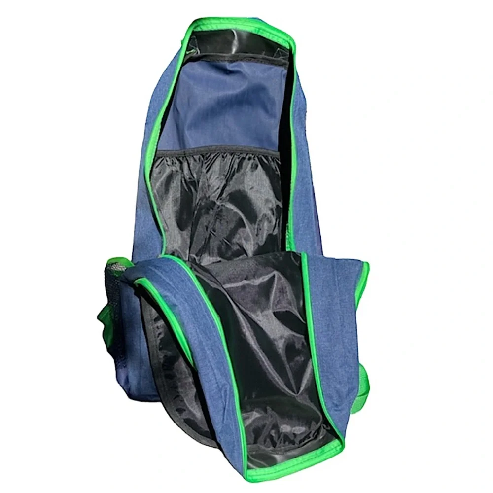 Navy Heather Backpack with Green Trim and Side Pockets New